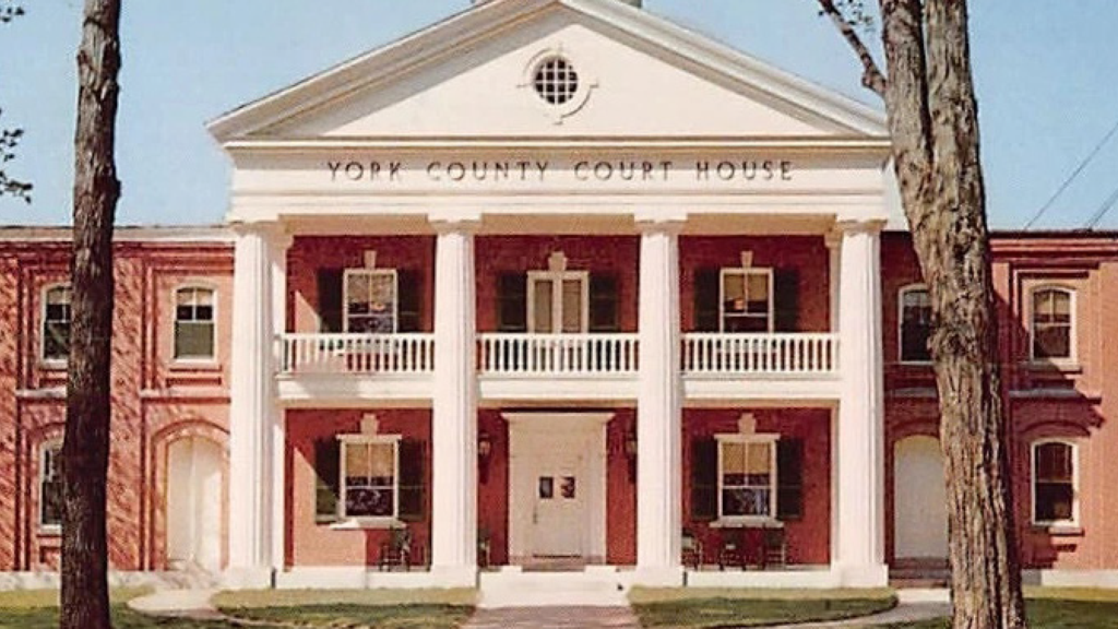 York County Courthouse exterior with columns and trees out front